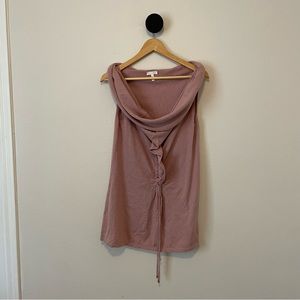 Escada Cashmere Ruched Neck Drawstring Top in Light Litchi Medium